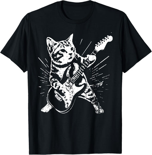 Vintage Cute Cat Playing A Guitar T-Shirt
