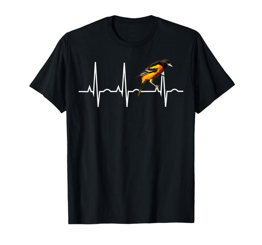 Oriole Shirt for Birders - Baltimore Oriole Heartbeat Tee T-Shirt