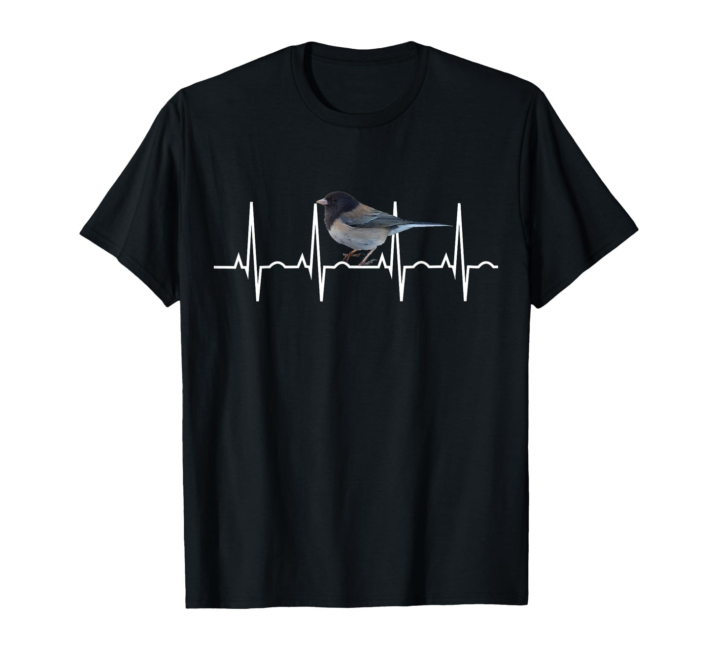 Birding Shirts T-Shirts for Birders & Bird Lovers Dark-Eyed Junco Heartbeat Tee - Unisex-Adults & Kids Grey Short Sleeve T-Shirt - Small