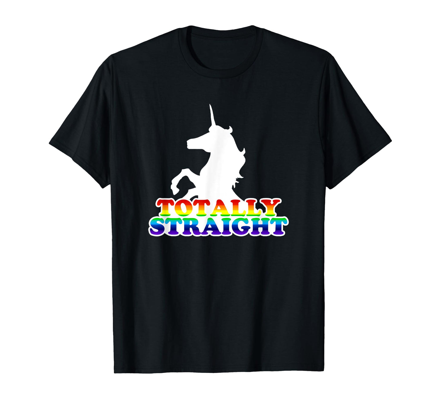 Wayward Tees Totally Straight Unicorn T-Shirt - Women's Junior, Girls, Black, Short Sleeve, Crew Neck, Classic Fit, Cotton 65% Polyester 35%, Humorous/Ironic Design, Size Small