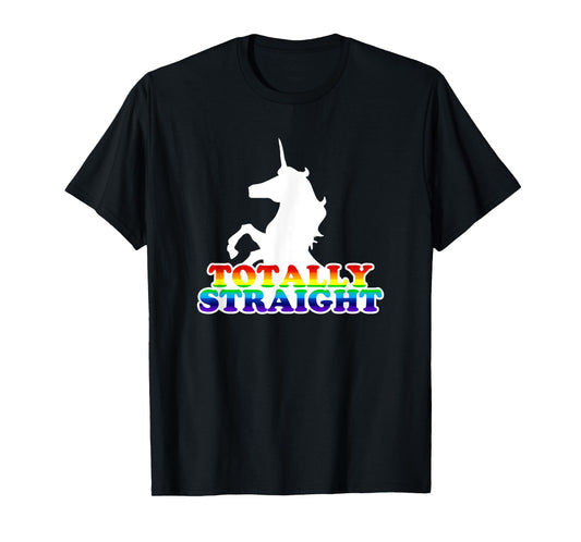 Wayward Tees Totally Straight Unicorn T-Shirt - Women's Junior, Girls, Black, Short Sleeve, Crew Neck, Classic Fit, Cotton 65% Polyester 35%, Humorous/Ironic Design, Size Small