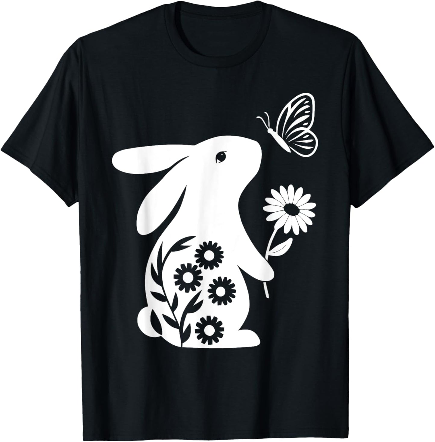 Sweet Bunny Rabbit Holding Daisy with Butterfly Art T-Shirt