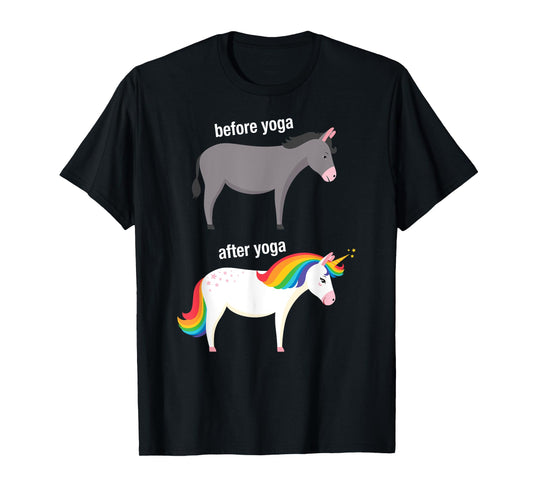 Before and After Yoga Funny Unicorn illustration Design T-Shirt