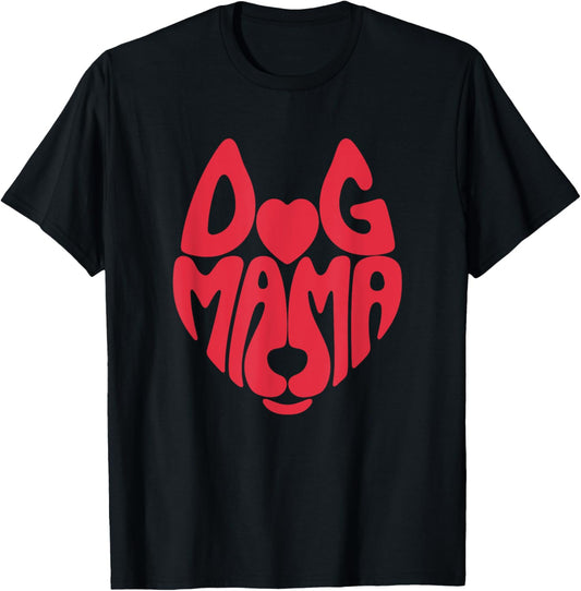Dog Mama Retro Heart Groovy Cute Dog Face Pet Owner Dog Mom T-Shirt