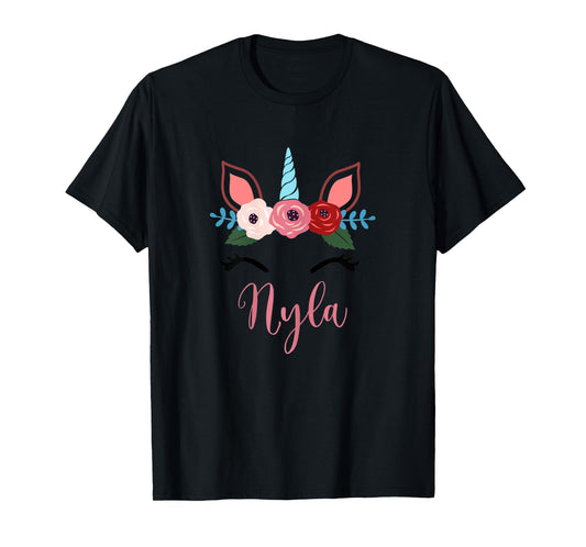 Cute Nyla Magical Floral Unicorn For Girls T-Shirt