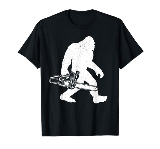 Cool Lumberjack Art For Men Women Bigfoot Sasquatch Chainsaw T-Shirt