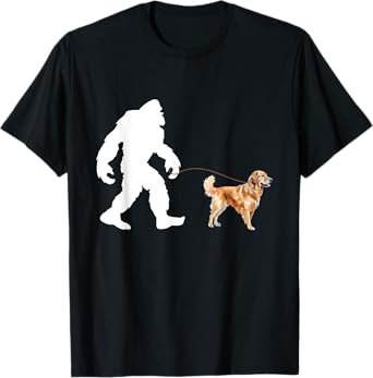 Bigfoot And Golden Retriever - Canine Lover Dog Owner T-Shirt for Men Women Girls Kids