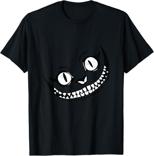 Cheshire Cat Grinning in Black and White T-Shirt