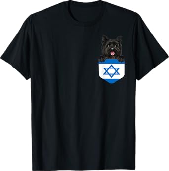 Israel Flag Cairn Terrier Dog In Pocket T-Shirt
