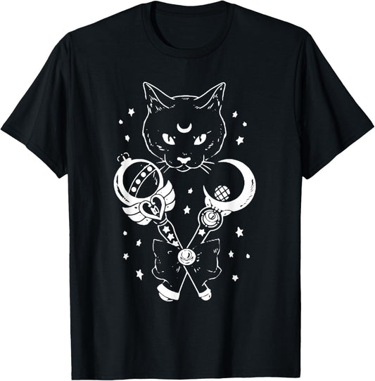 Sailor Meow Cute Moon Cat Space Magic Gothic Halloween T-Shirt