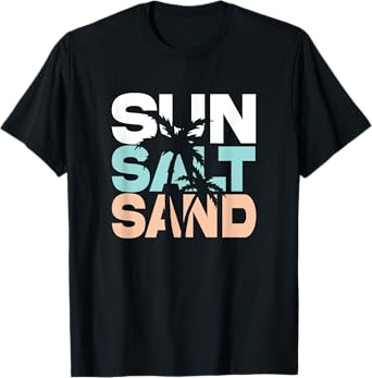 Sun Salt Sand Summer Retro Colourful Happy Holiday Palm Trees T-Shirt for Men Women Girls Kids