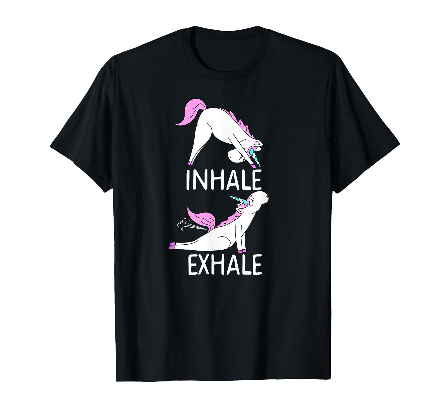 INHALE EXHALE Funny Farting Unicorn Yoga Meme T-Shirt