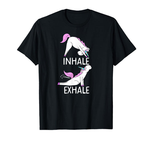 INHALE EXHALE Funny Farting Unicorn Yoga Meme T-Shirt