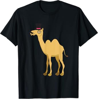 Mr Camel With Curly Retro Moustache, Hat And Monocle T-Shirt