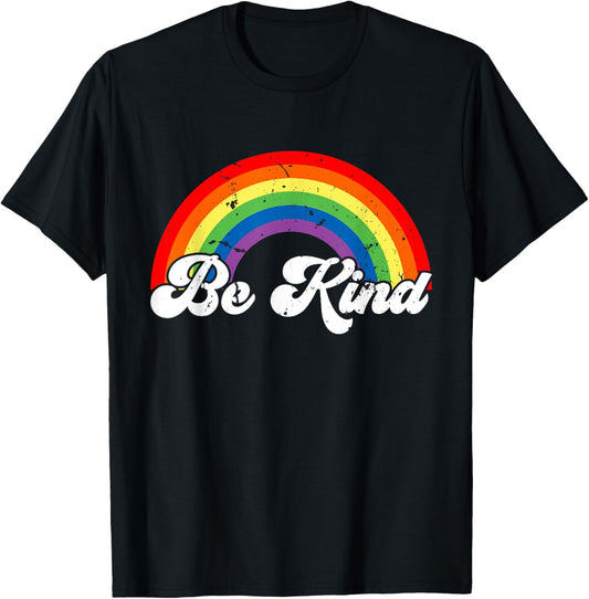 LGBTQ Be Kind Gay Pride LGBT Ally Rainbow Flag Retro Vintage T-Shirt
