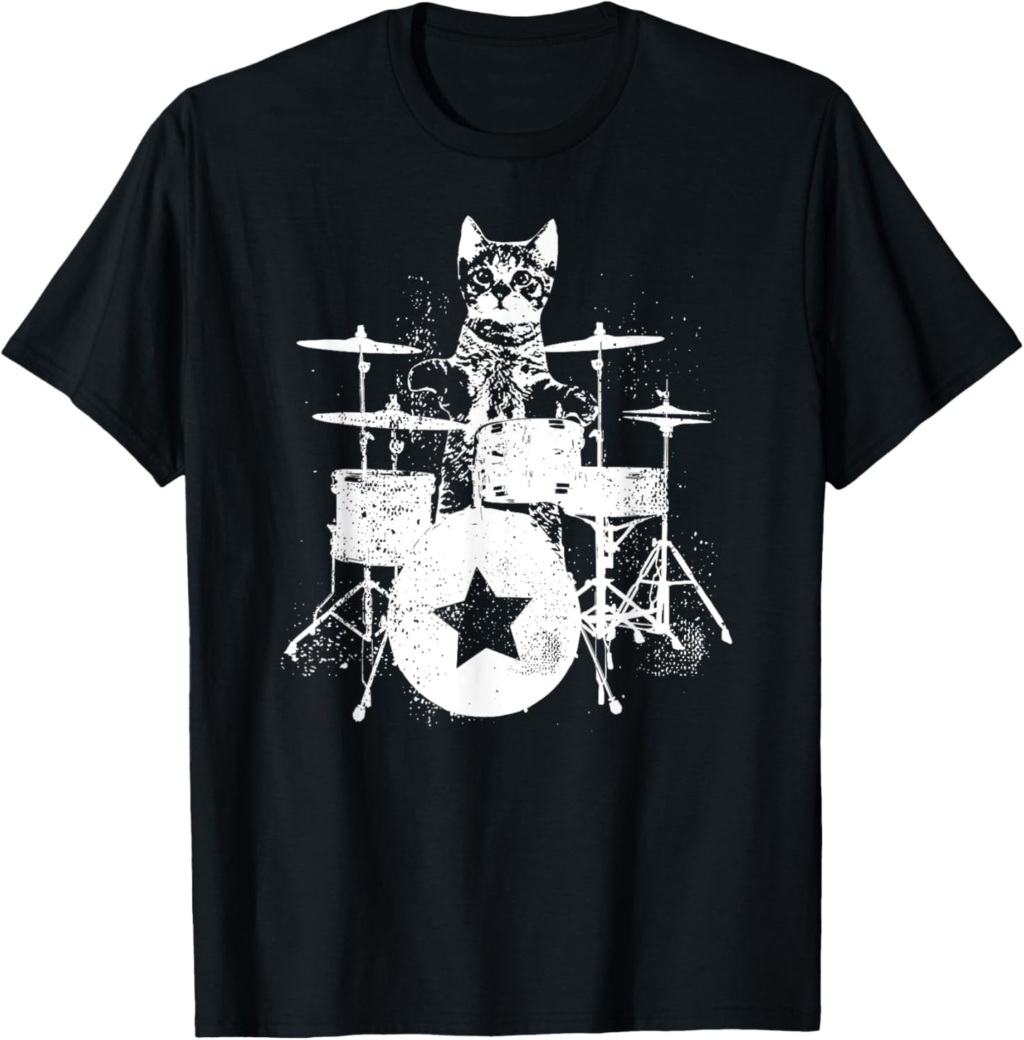 Punk Rockstar Kitten Kitty Cat Drummer Playing Drums Graphic T-Shirt