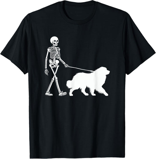 Skeleton Walking a Dog Great Pyrenees Halloween Outfit T-Shirt