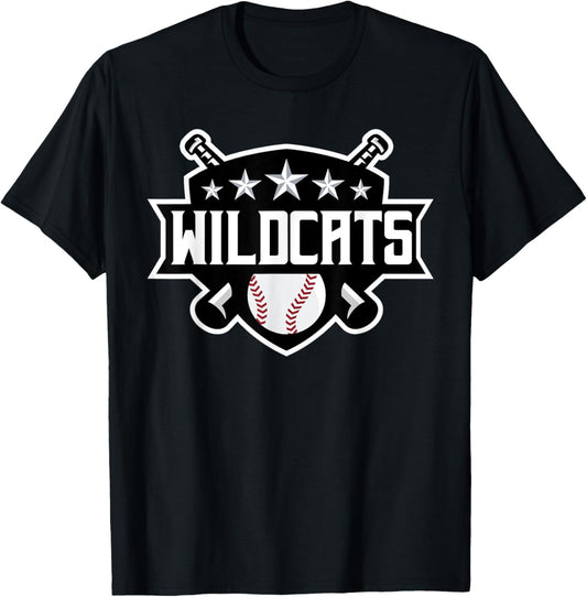 Wildcats Baseball Sports Game Day Spirit Print Stars Mom Dad T-Shirt