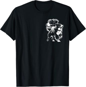 Playful Bernese Mountain Dog in Drawing Style on Chest T-Shirt for Men Women Kids
