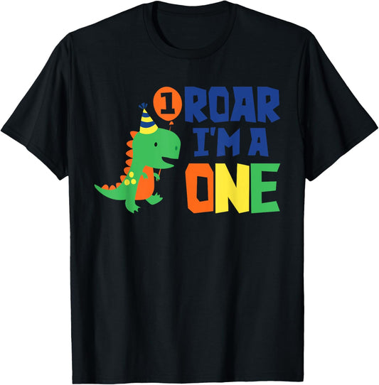 Roar I'm a One 1st Birthday For Boy Saurus Rex Dinosaur T-Shirt