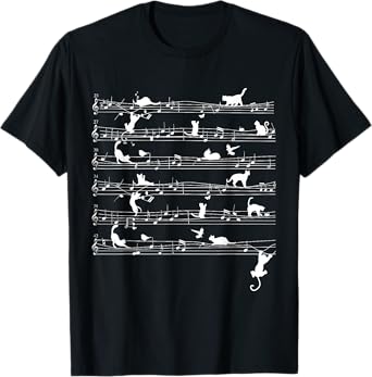 Cute Cat Kitty Playing Music Note Clef Musician Art Men Women Girls Kids T-Shirt