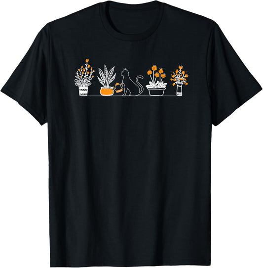Funny Gardening Gardener Cat Watering Plants Cactus Lovers T-Shirt