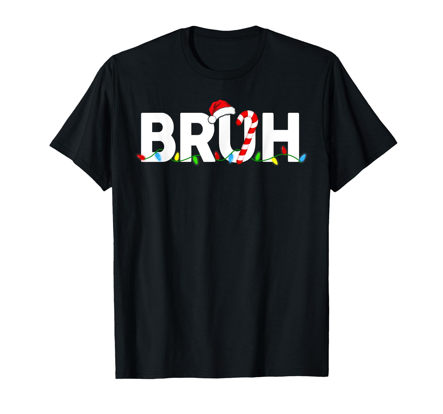 Bruh Funny Christmas Lights Teens Boys Kids Xmas Pajamas T-Shirt
