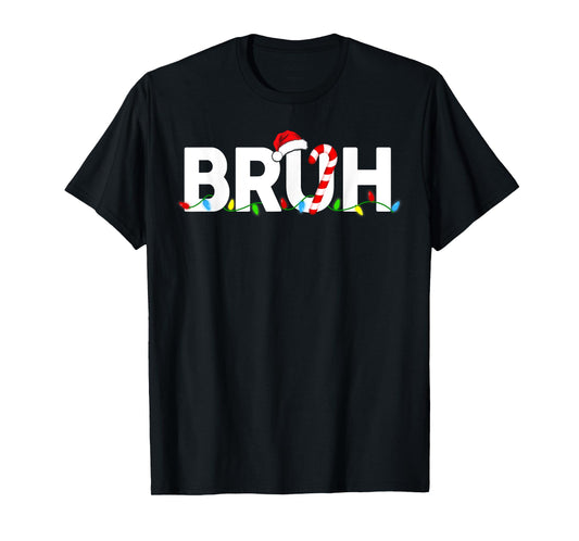 Bruh Funny Christmas Lights Teens Boys Kids Xmas Pajamas T-Shirt
