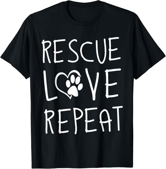 Rescue Love Repeat Dog Lover T-Shirt