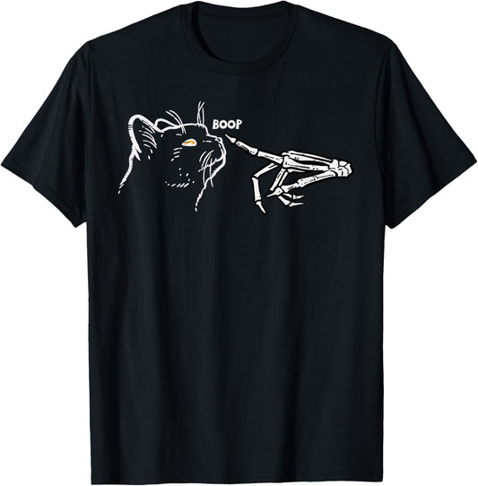 Black Cat Skeleton Hand Boop Halloween Pet Women Girls Kids T-Shirt