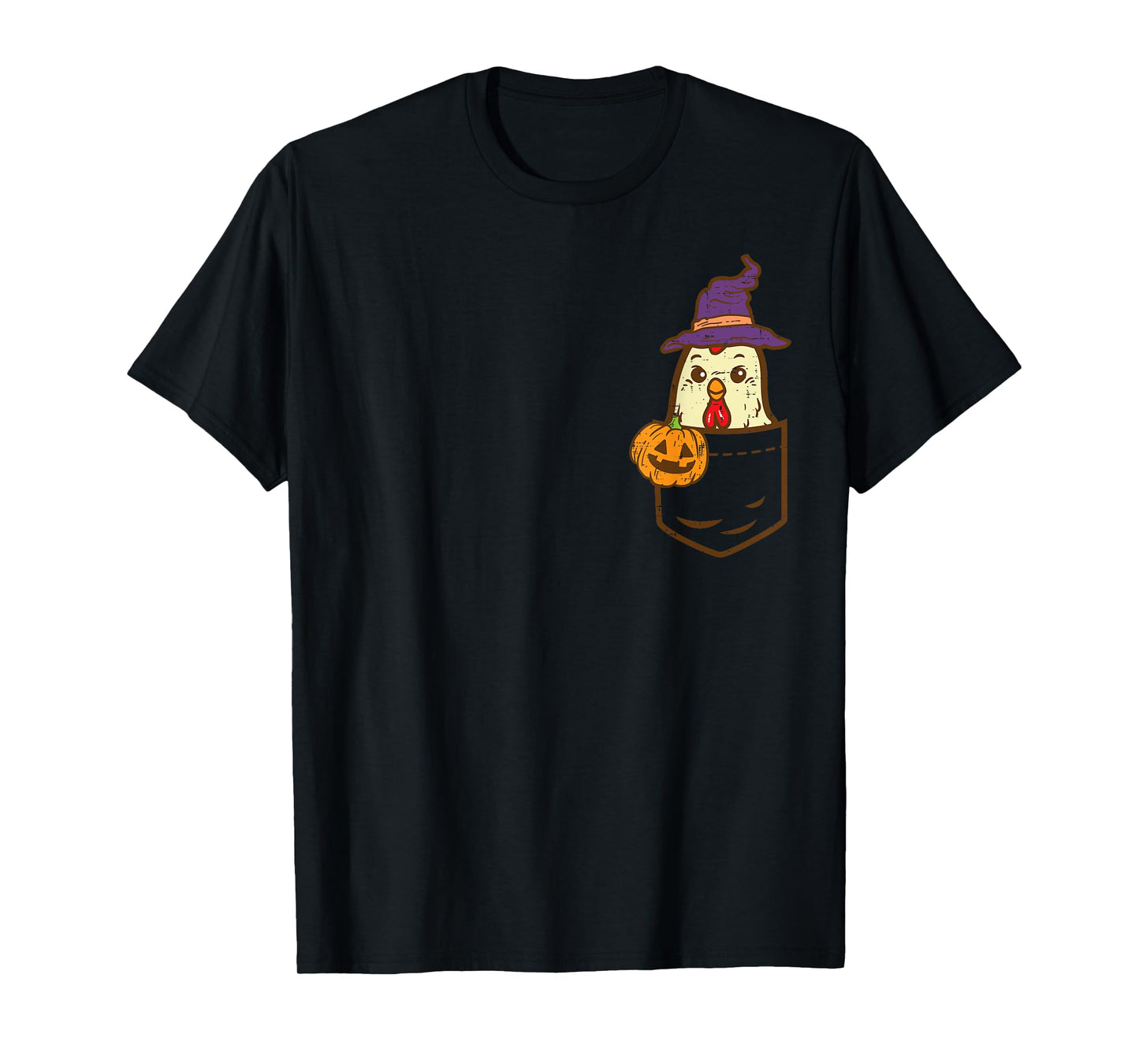 Pocket Chicken Witch Pumpkin Halloween Bird Animal Farmer T-Shirt