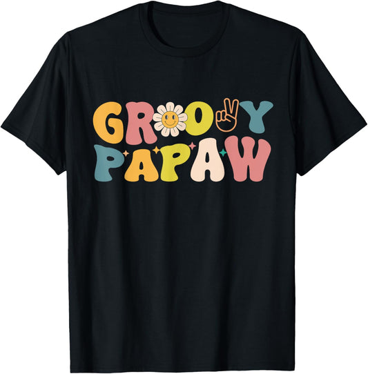 Retro Groovy Design For Papaw Matching Family Birthday T-Shirt