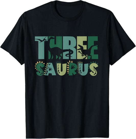 Three Saurus 3rd Birthday Dinosaur Boy Toddler Kids T-Shirt