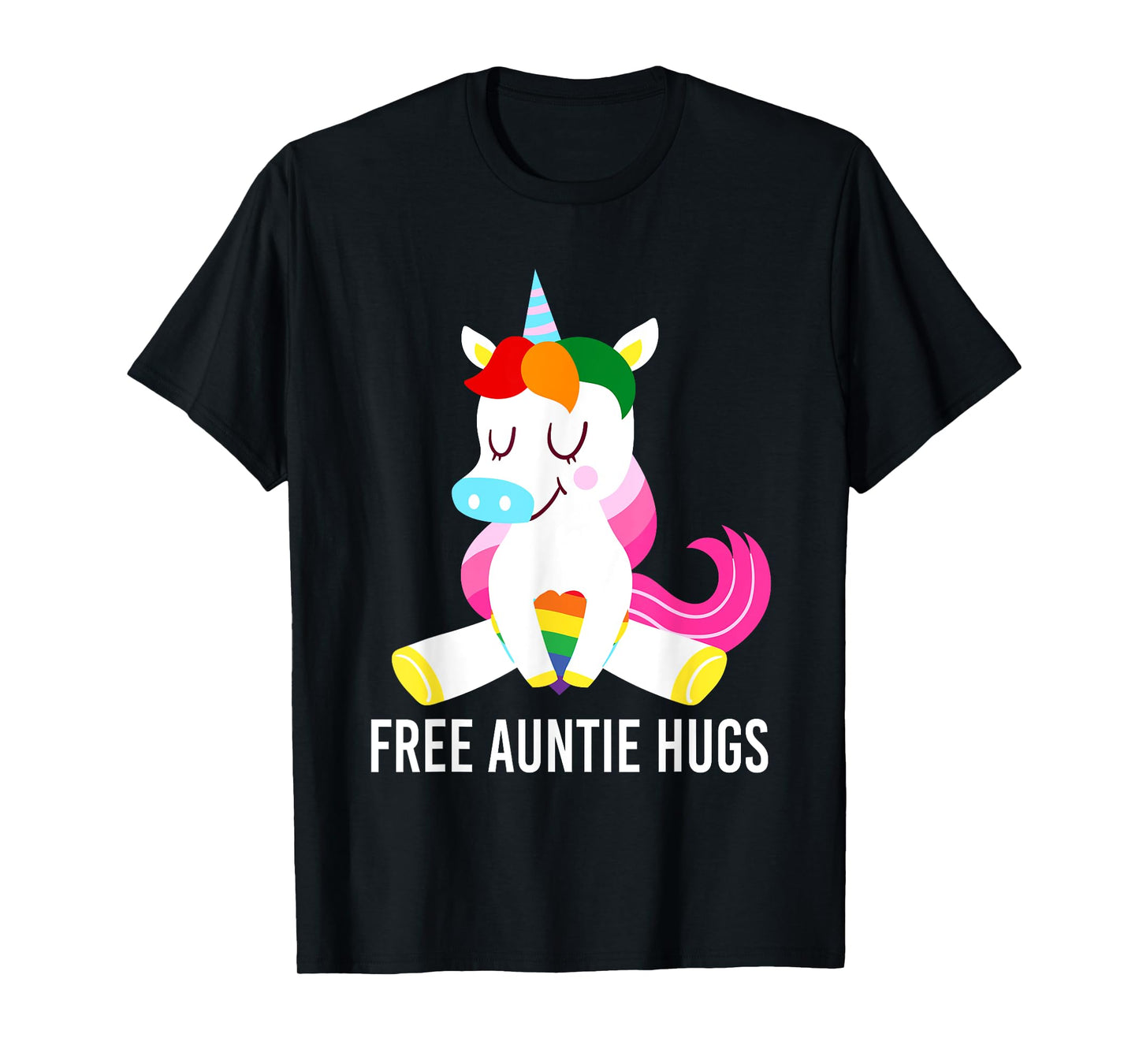 Free Auntie Hugs Unicorn Rainbow Flag LGBT Gay Pride Month T-Shirt