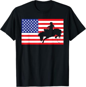 Rodeo USA American Flag Bull Rider Cow Cowboys 4th Of July T-Shirt