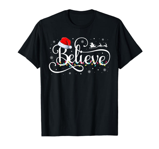 Christmas Believe Santa Claus Funny Family Matching Kids T-Shirt