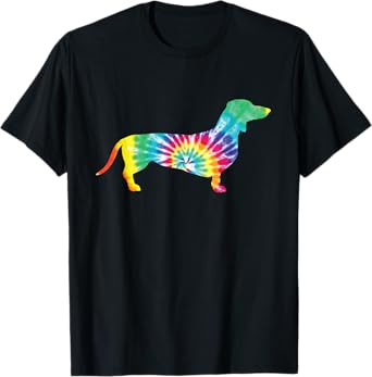 Tie Dye Dog Shirt Hippie Dachshund Retro T-shirt Puppy Gift Men Women Girls Kids T-Shirt