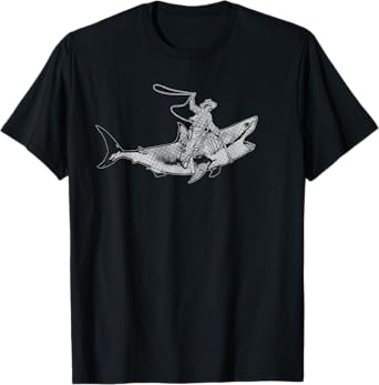 Shark Lover Rodeo Cowboy Riding Great White Vintage Funny T-Shirt