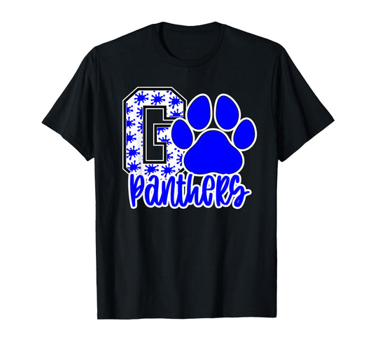 Go Panthers Splatter Blue White Panther Pride School Spirit T-Shirt