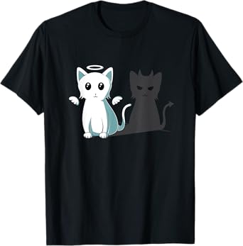 Purr Evil Devil Cat Happy Halloween Cat Angel Devil Kitten Men Women Kids T-Shirt