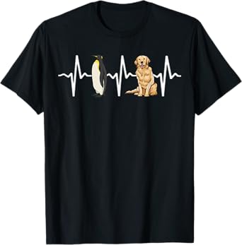 Emperor Penguin Golden Retriever Heartbeat Dog Lover T-Shirt for Men Women Kids