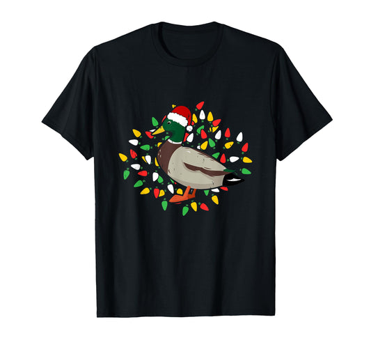 Holiday Xmas Lighting Santa Hat Mallard Duck Bird Christmas T-Shirt