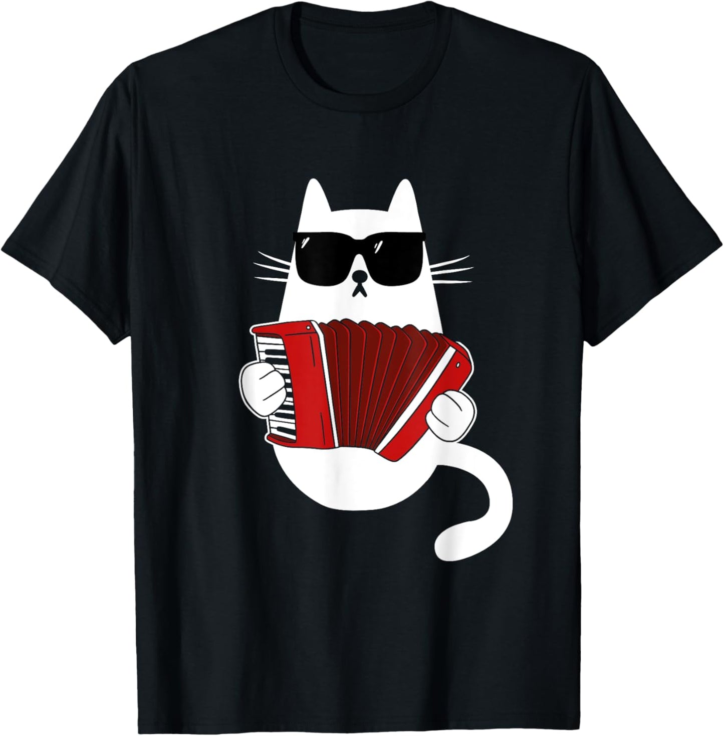 Funny Cat Wearing Sunglasses Playing Accordion Musician T-Shirt