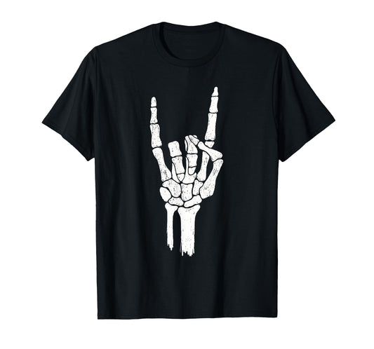 Skeleton Rock Hand - Halloween Rock On Devil Horns T-Shirt