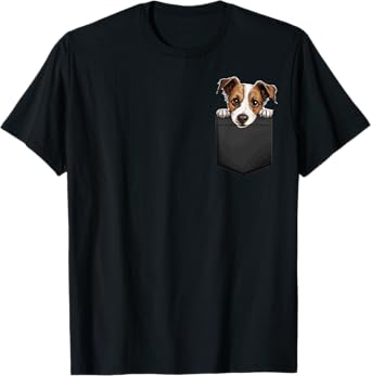 Funny Jack Russell Terrier Puppy Dog In Pocket Cute Pet Love Men Women Girls Kids T-Shirt