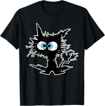 Funny Cat Lover Kawaii Electrocuted Cat Gifts Black Cat Meme Men Women T-Shirt