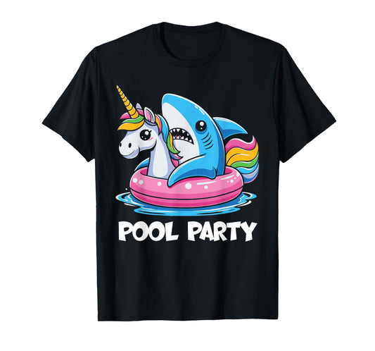 Pool Party Funny Shark And Unicorn Swimming Summer T-Shirt for Men Women Kids
