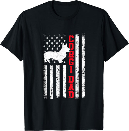 Corgi Dad Vintage American Flag Patriotic Corgi Dog T-Shirt