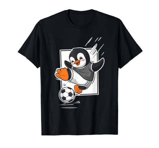 Penguin Playing Soccer Kicking Football Cute Cartoon Penguin T-Shirt