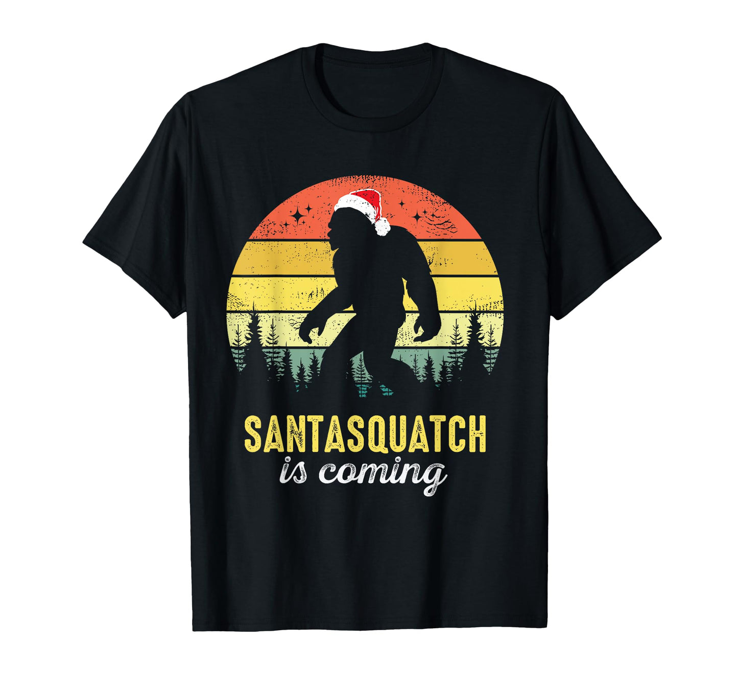 Santasquatch Is Coming Santa Bigfoot Christmas Funny Vintage T-Shirt